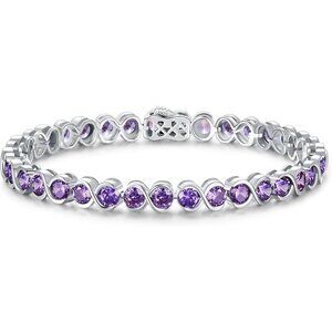 Feb-Amethyst Birthstone 925 Sterling Silver 7 Inch Infinity Tennis Bracelet